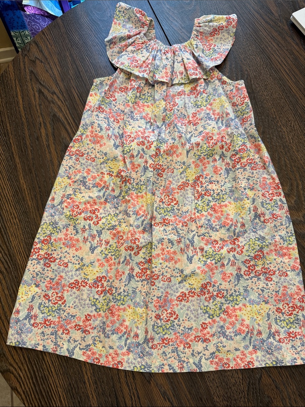 Tea Girls Floral Ruffle Neck Dress  Size 7